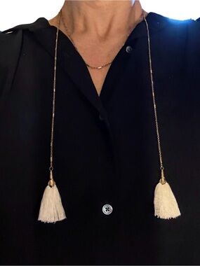 Kevia Women’s Gold Tassel Necklace with White Tassels